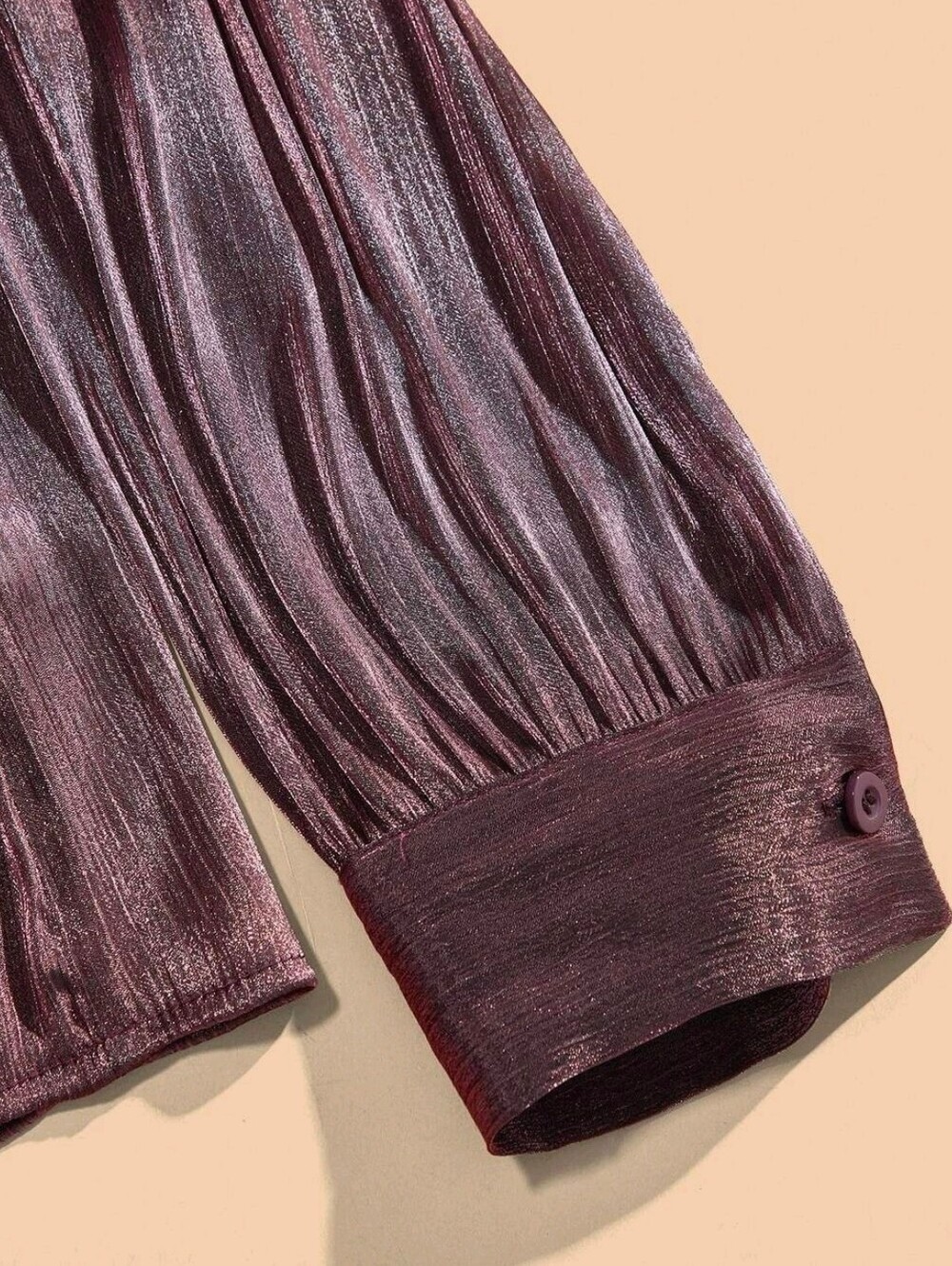 New Chic Metallic Crinkle Bow Tie Neck Top Blouse Purple - Picture 9 of 14